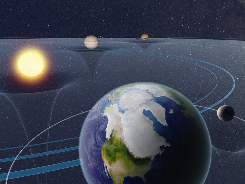 Artist's impression of how astronomical forces affect the Earth's motion, climate, and ice sheets. (Credit: NAOJ)