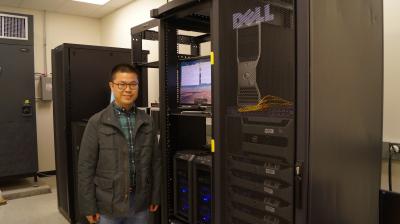 Graduate student Mingming Li in collaboration with ASU professors Allen McNamara and Ed Garnero developed new simulations that depict the dynamics of deep Earth. Here, Li stands in front of the massive computer clusters required for running the calculations.  By: Allen McNamara