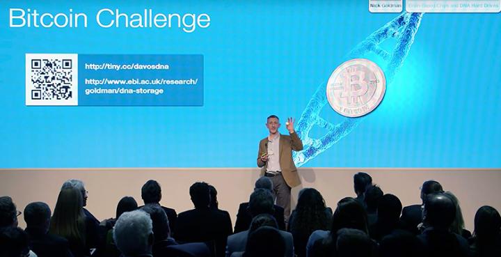 On Jan. 21, 2015, Nick Goldman of EMBL-EBI explained a new method for storing digital information in DNA to a packed audience at a World Economic Forum meeting in Davos, Switzerland.