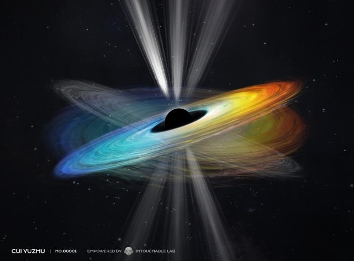 Assuming that the black hole's spin axis is aligned vertically, the jet's direction is nearly perpendicular to the disk. The misalignment between the black hole spin axis and the disk rotation axis results in the precession of both the disk and jet.