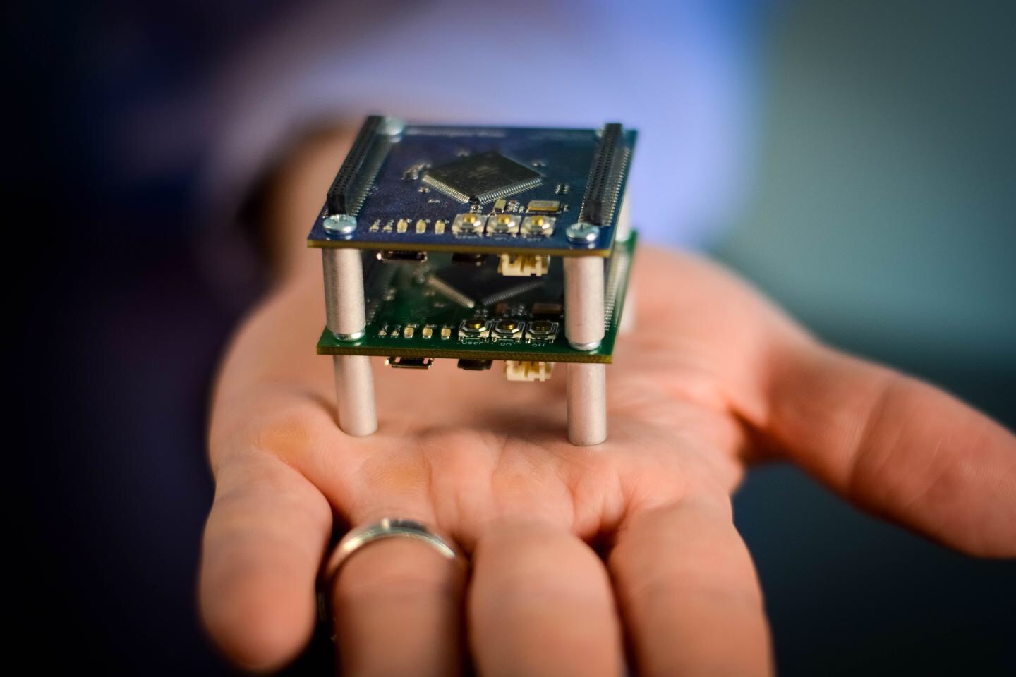 Small wireless computing devices developed by Jason Hallstrom, Ph.D., range in size from a matchbox to the size of a dime. This unique device can capture a birds-eye view of Florida and beyond and will change the way Florida monitors its water quality, sea level rise, hurricanes, agriculture, aquaculture, and even its aging senior population.