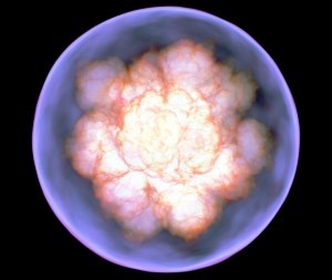 Three-dimensional simulation of a Type Ia supernova explosion (image: F. K. Röpke MPI for Astrophysics, Garching).