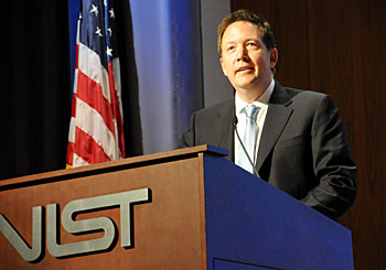 U.S. Chief Information Officer Steve VanRoekel addresses the Cloud Computing Forum & Workshop IV where NIST’s new cloud computing technology roadmap was debuted today. NIST is accepting public comments on the roadmap through Dec. 2. Credit: G. Porter/NIST