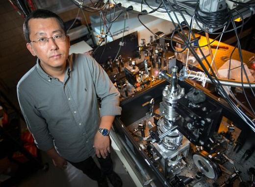 Jigang Wang of Iowa State and the Ames Laboratory led experiments that switched on a hidden state of matter in a superconductive alloy.  CREDIT Christopher Gannon/Iowa State University