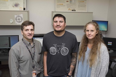 CAPTION Left to right, Ray Ptucha, computer engineering assistant professor, Robbie Jimerson, computer science doctoral student, both from RIT, and Emily Prud'hommeaux, assistant professor of computer science, are leading the NSF project to use artificial intelligence technology to preserve the Seneca language.  CREDIT A. Sue Weisler/RIT