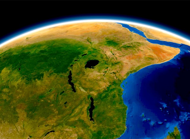 CAPTION The East African Rift System stretches from the Red Sea to Mocambique. It is marked by the African Great Lakes and is currently the largest rift of the world.  CREDIT S. Brune; Kartengrundlage: Nasa-World-Wind