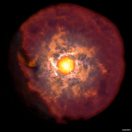 Artist’s impression of a red supergiant surrounded with thick circumstellar matter. 