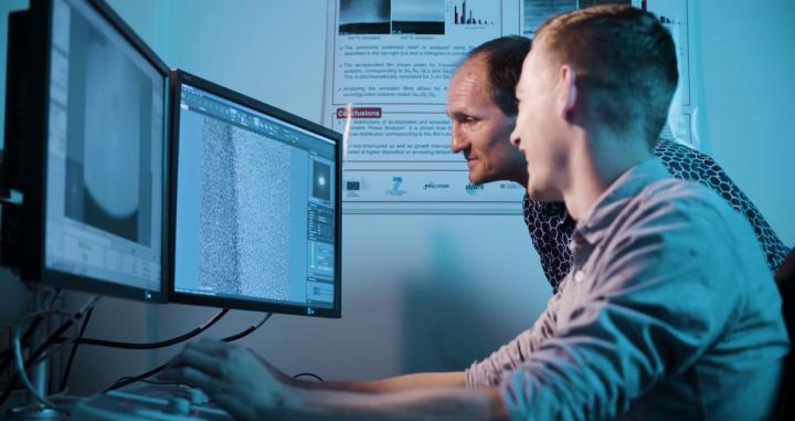 This is a picture from the control room of the new TEM by Thermo Fisher Scientific at the University of Groningen, with Prof. Dr. Bart Kooi in the background.