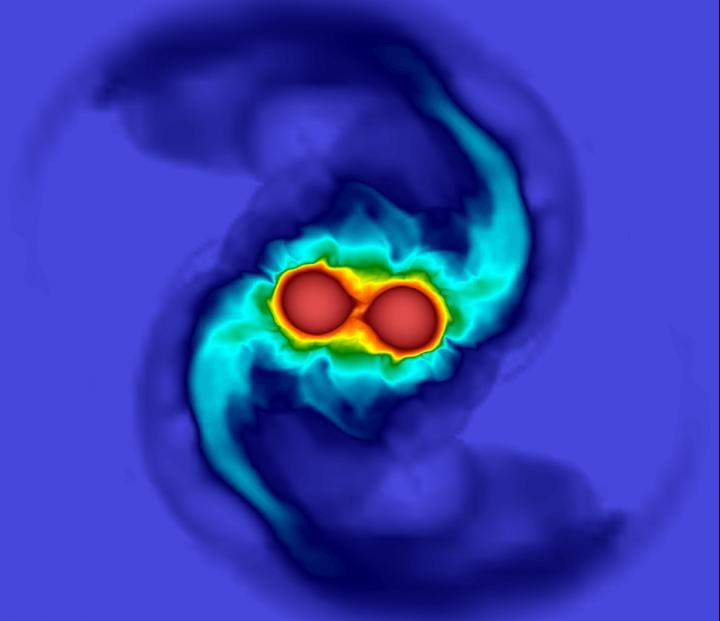 The results from a numerical relativity simulation of two merging neutron stars similar to GW170817.