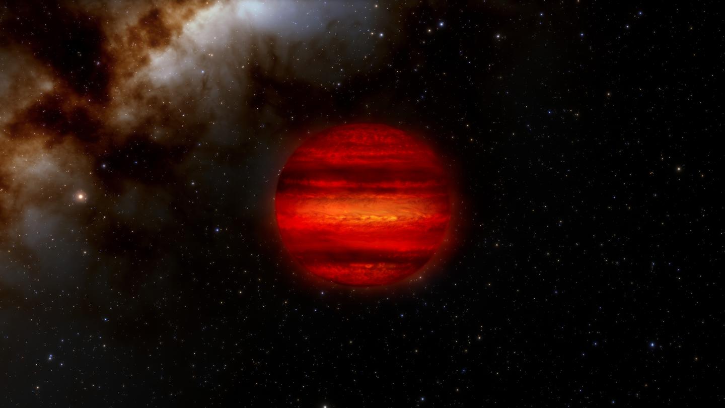 Brown dwarfs are often called "failed stars." They form like stars but are not massive enough to fuse hydrogen into helium as stars do. More like giant planets, brown dwarfs can often have storms in their atmospheres, as depicted in this illustration. Astronomers have recently discovered three brown dwarfs that spin faster than any other ever discovered. Each one completes a single rotation in roughly an hour, about 10 times faster than normal.  CREDIT NOIRLab/NSF/AURA/J. da Silva