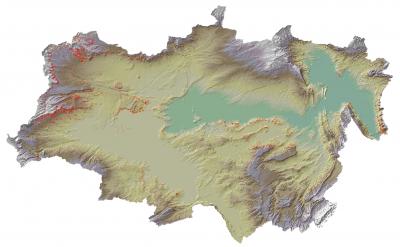 This map shows sites (in red) in the Great Divide Basin with a 95 percent probability of containing fossils that also have slopes of greater than 5 percent.  Credit: Courtesy of Robert Anemone