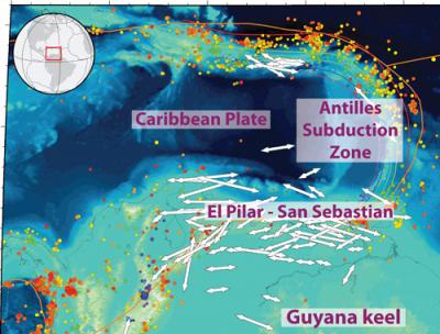 This is a tectonic map of the southeastern Caribbean with shear-wave splitting measurements  Credit: Courtesy of Meghan Miller and Thorsten Becker