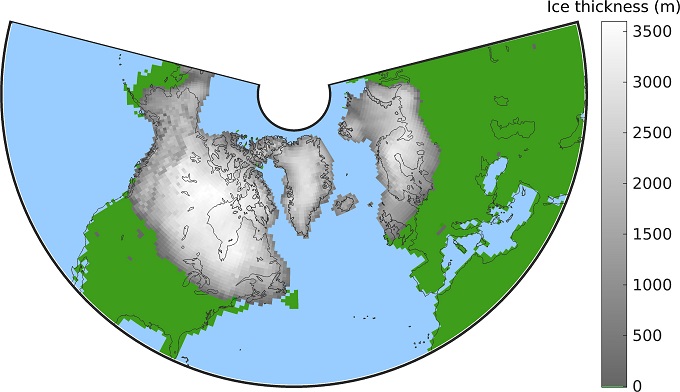 Maximum ice sheet thickness and extent after the mid-Pleistocene transition. Credit: M. Willeit