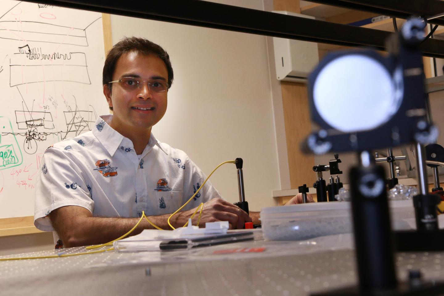 CAPTION University of Utah Electrical and Computer Engineering Associate Professor Rajesh Menon is leading a team that has created the world's smallest beamsplitter for silicon photonic chips. The discovery will lead to computers and mobile devices that could be millions of times faster than machines today because the information or data that is computed or shuttled is done through light instead of electrons. CREDIT Dan Hixson/University of Utah College of Engineering