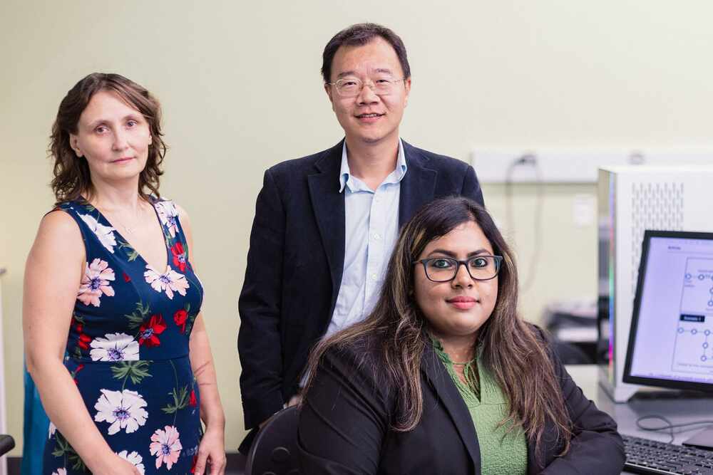 From left: Dr. Yulia Gel, Dr. Jie Zhang and electrical engineering doctoral student Roshni Anna Jacob