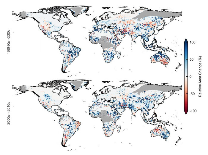 The figure shows the changes in lake areas during the investigated periods