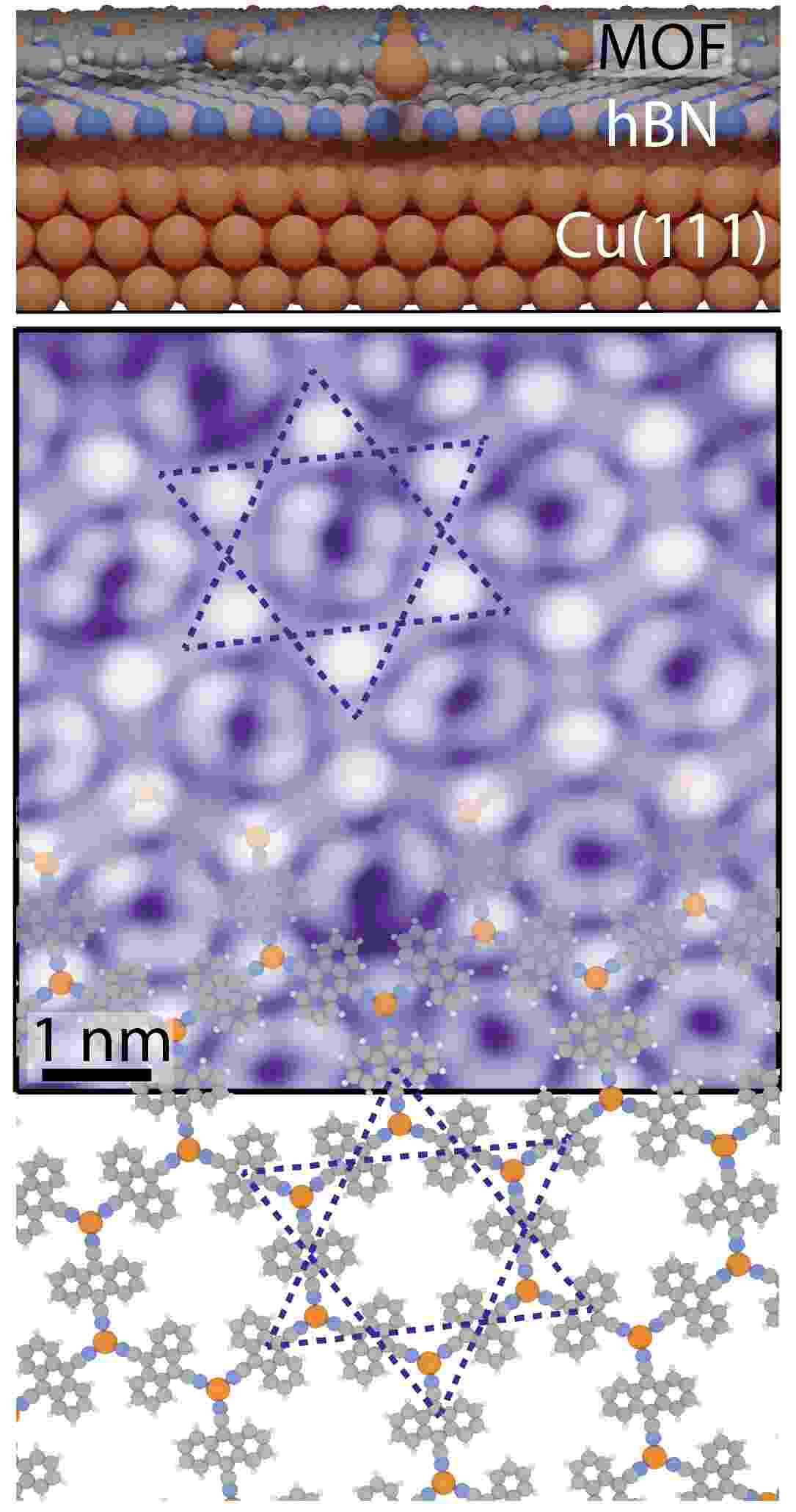 The metal-organic-framework (MOF) material used in the study reveals a star-like (kagome) structure under scanning tunnelling microscope (STM) imaging.