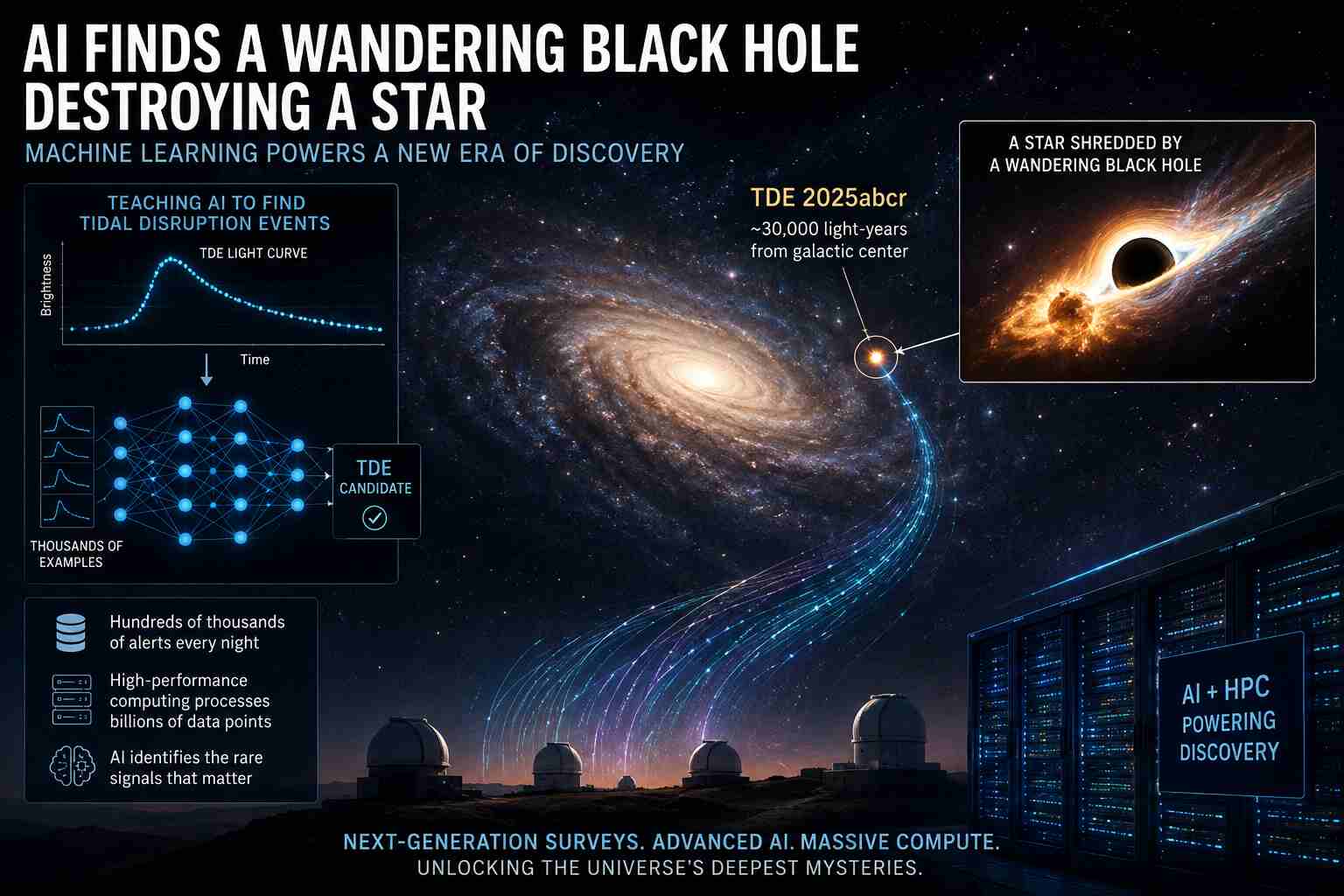 AI hunts the cosmos: Machine learning helps astronomers discover the first ‘Wandering’ supermassive black hole caught destroying a star