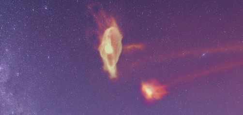 COLIN LEGG / SCOTT LUCCHINI A view of the gas in the Magellanic System as it would appear in the night sky. This image, taken directly from the numerical simulations, has been modified slightly for aesthetics.