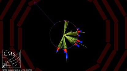 A collision event recorded by CMS, containing a missing-transverse-energy signature, which is one of the characteristics sought in the search for SUSY (Image: CERN).