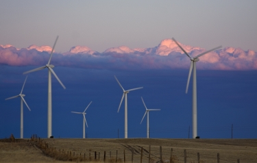 Wind turbines near Grover, Colorado. As wind energy grows in importance, scientists at NCAR are studying how wind turbines interact with the atmosphere and how their output can be better predicted and managed. (©UCAR. Photo by Carlye Calvin. This image is freely available for media use.