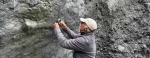 Geologist Tim Little measuring curved scratches on the Alpine Fault. (Nic Barth/UCR)